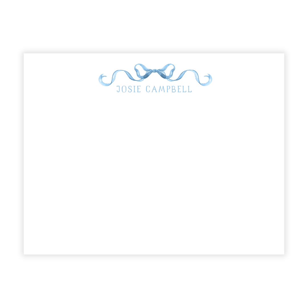 Sweet Blue Bow Personalized Flat Note Cards