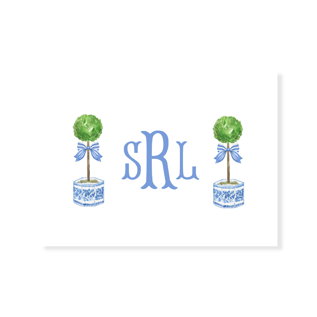 Topiaries + Monogram Note Cards
