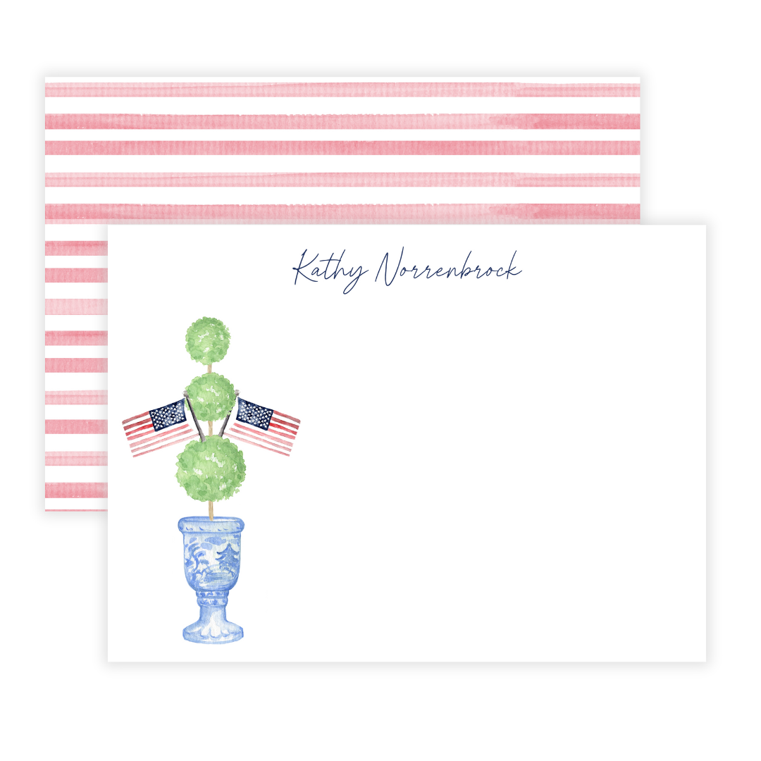 Patriotic Topiary Personalized Flat Note Cards