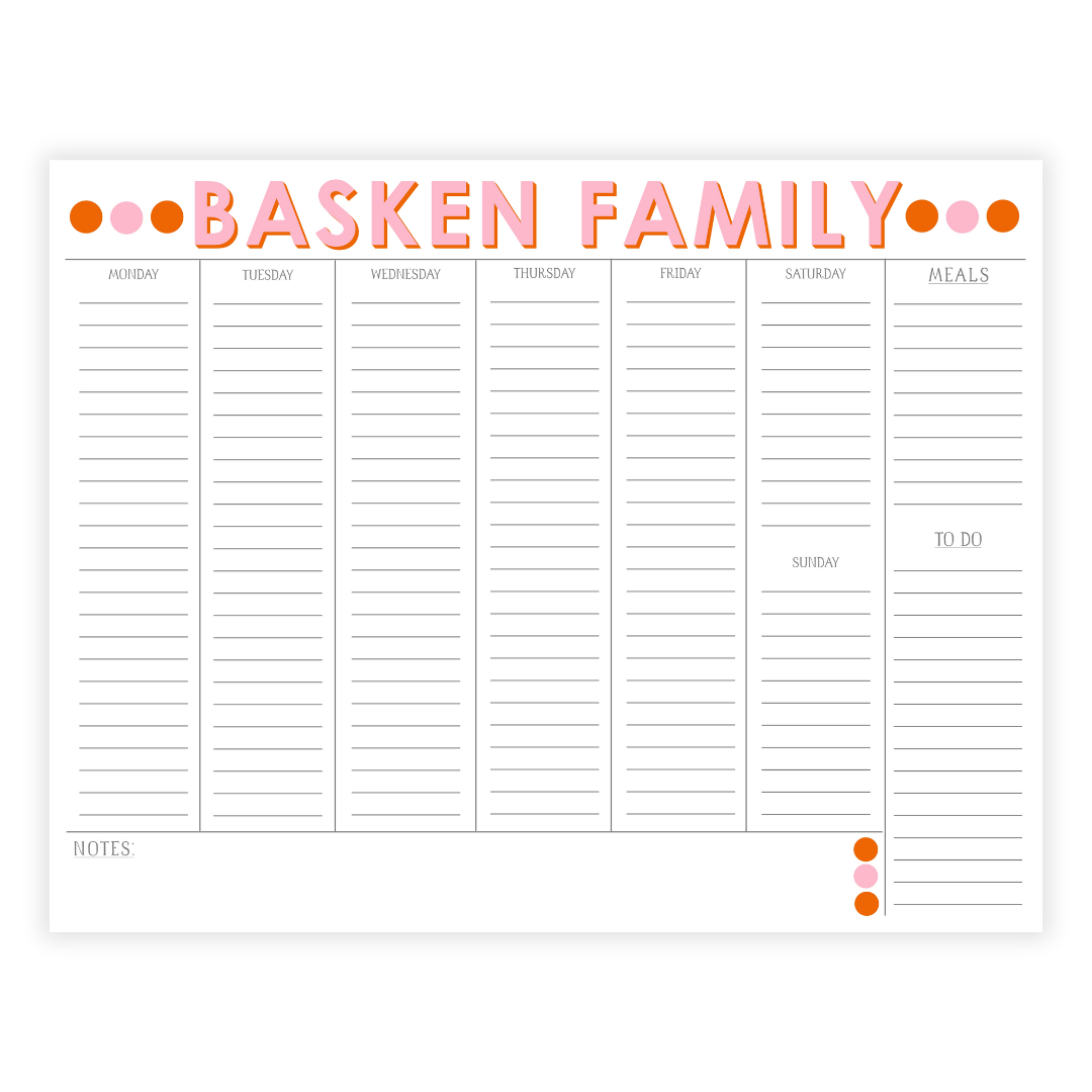 Large Weekly Family Agenda Note Pad