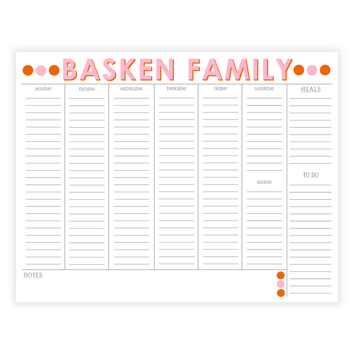Large Weekly Family Agenda Note Pad
