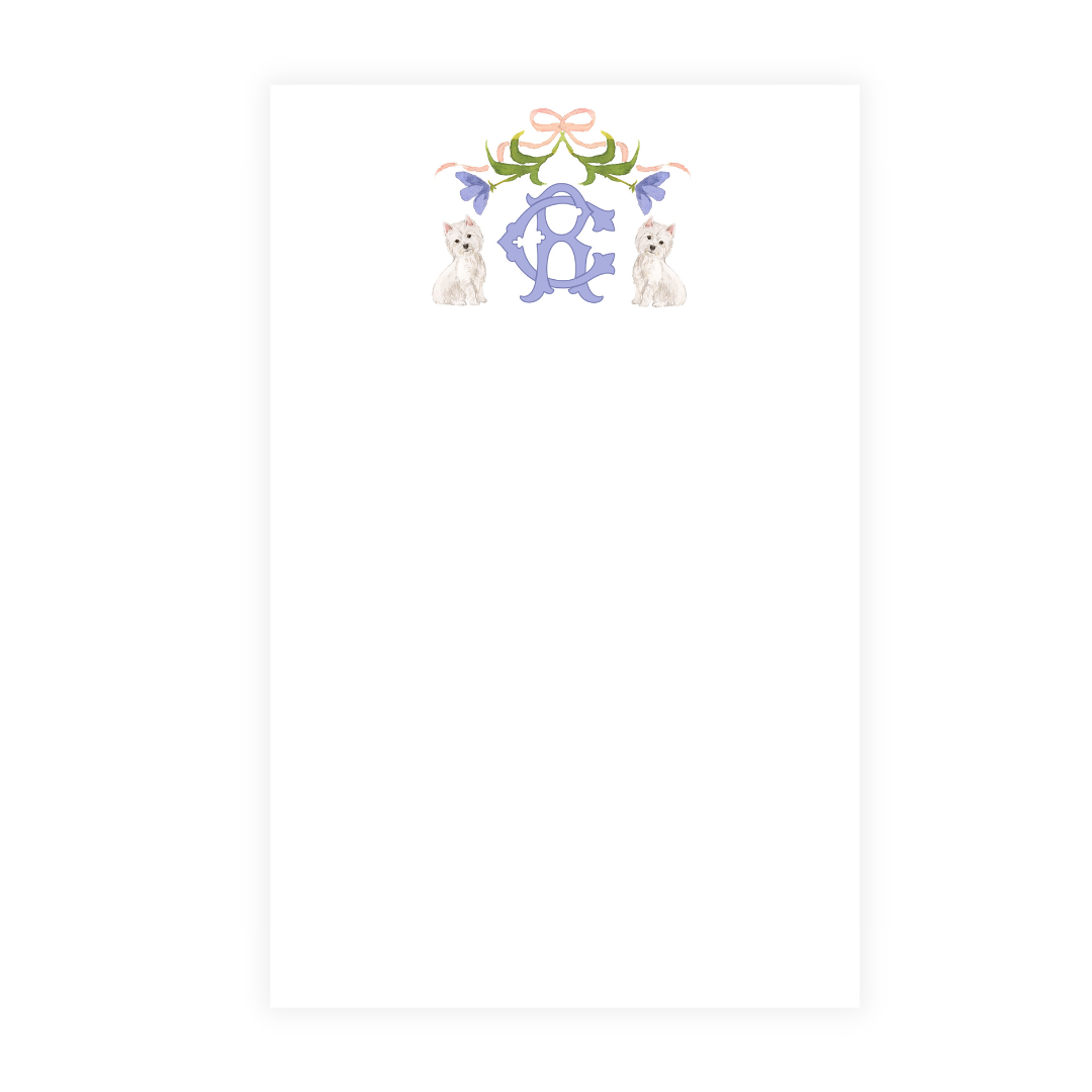 Westies + Floral Swag 2 Letter Monogram Note Pad