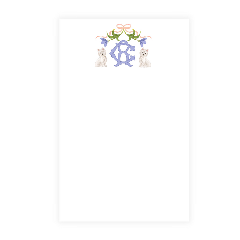Westies + Floral Swag 2 Letter Monogram Note Pad