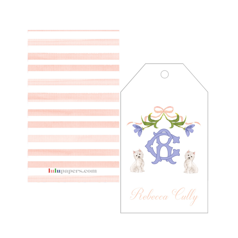 Westies + Spring Flower Swag Monogrammed Gift Tags