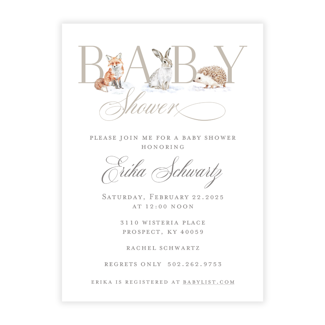 Winter Woodland Animals Baby Shower Invitations