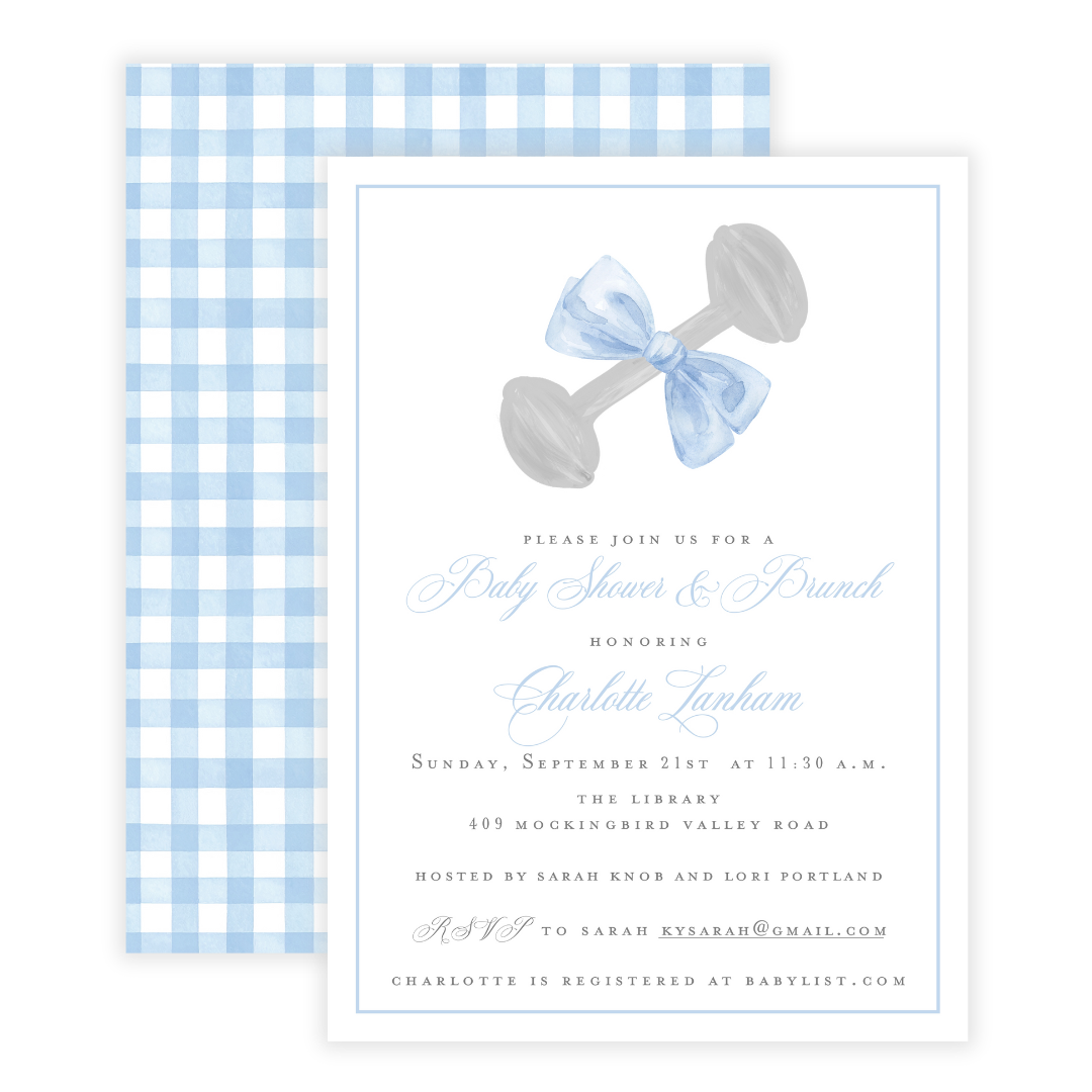 Silver Rattle Invitation Heirloom Rattle Baby Boy Shower Invitations – Lulu Papers