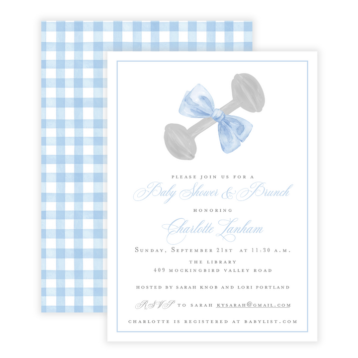 Heirloom Rattle Baby Boy Shower Invitations