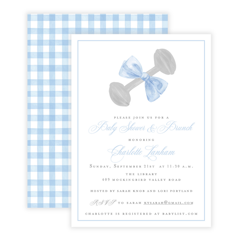Heirloom Rattle Baby Boy Shower Invitations