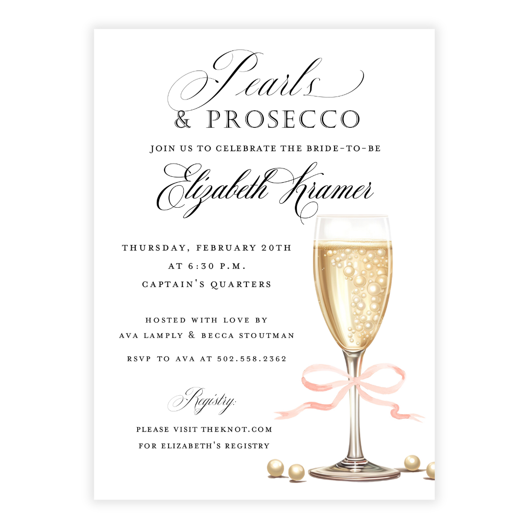 Prosecco + Pearls Bridal Shower Invitation