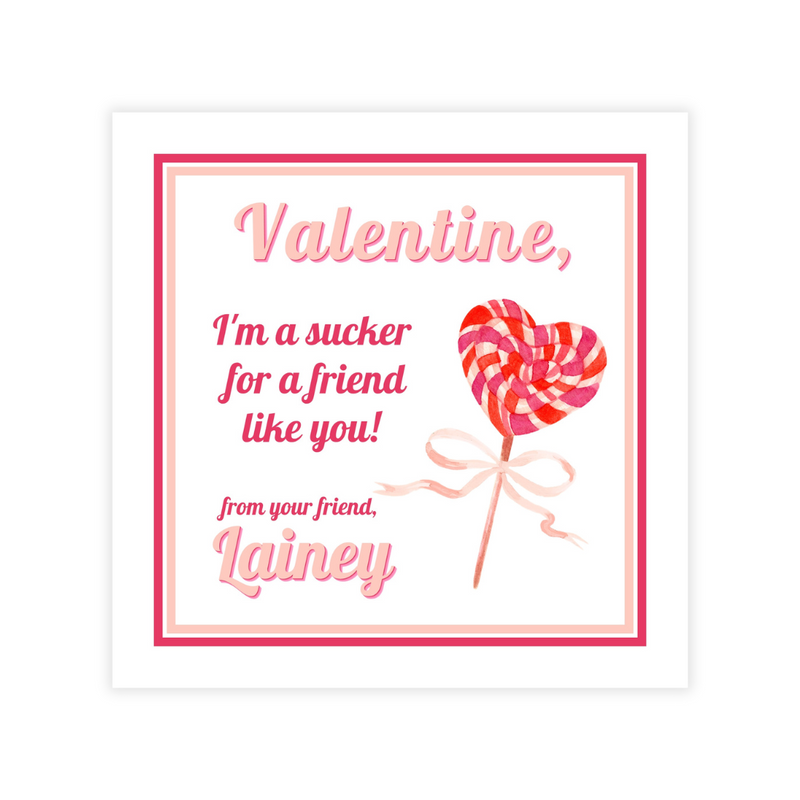 Sucker Valentine- Choice of Stickers or Cards