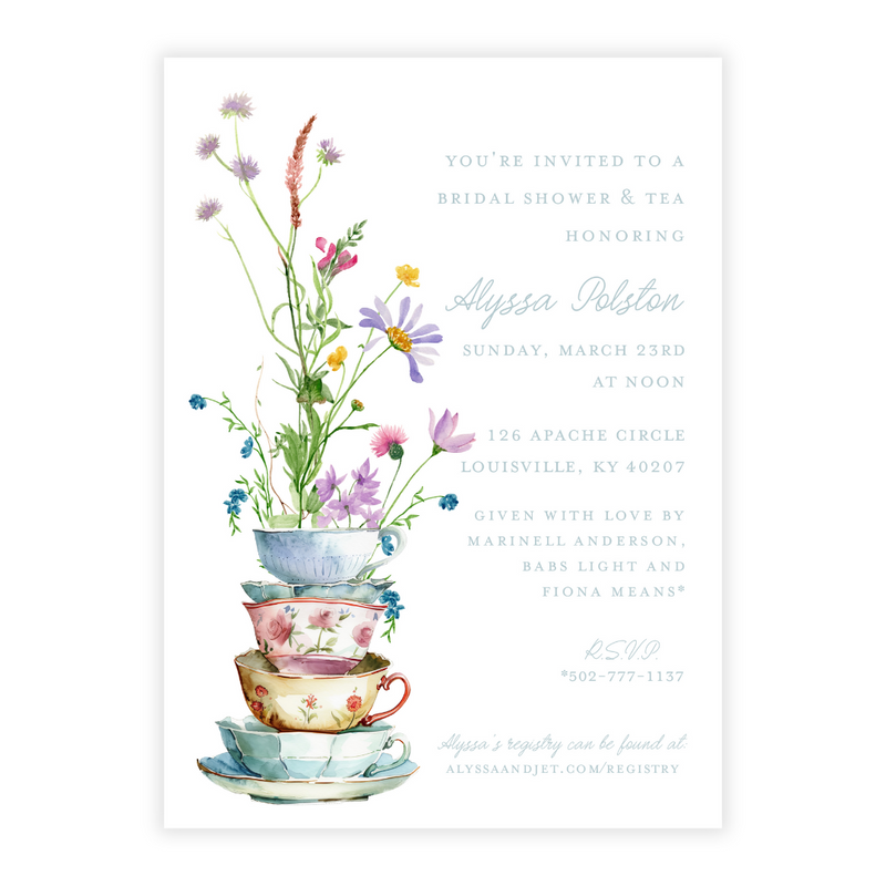 Teacup Stack + Wildflowers Bridal Shower Invitations