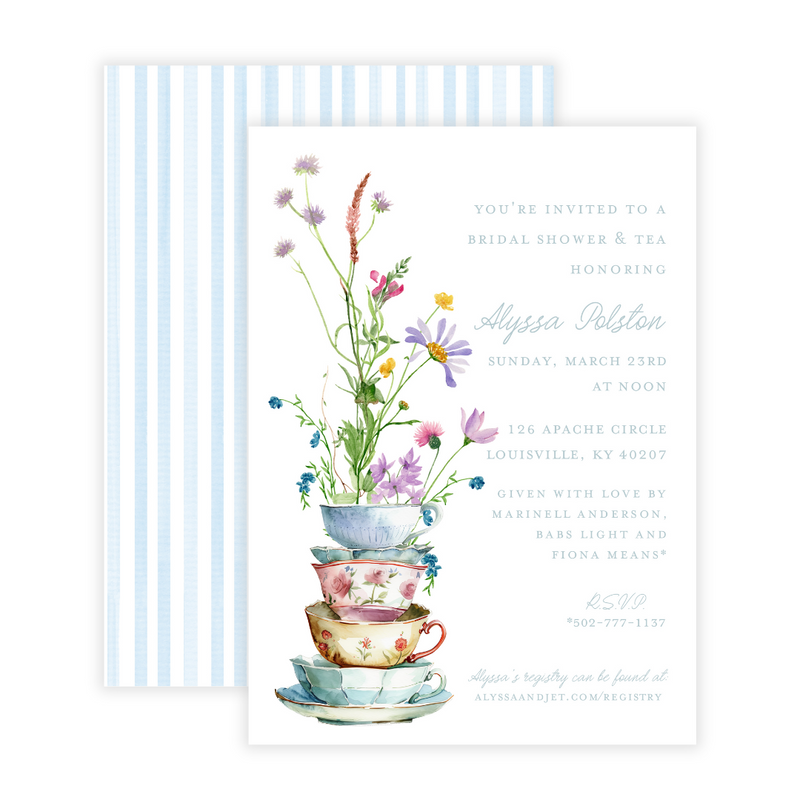 Teacup Stack + Wildflowers Bridal Shower Invitations