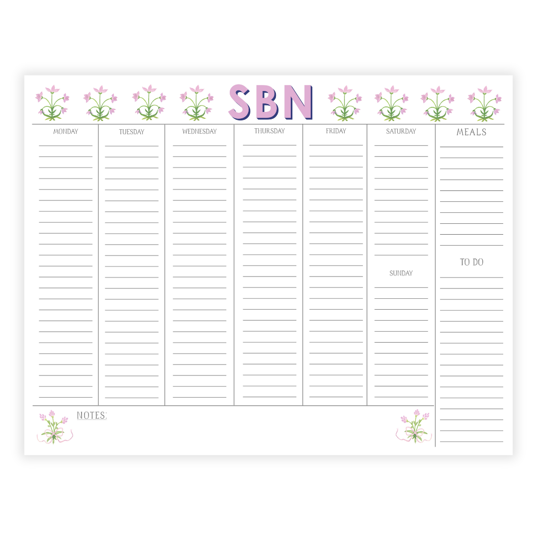 Monogrammed Lilac Large Weekly Agenda Note Pad