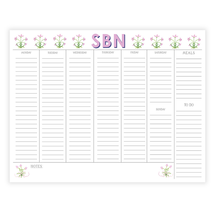 Monogrammed Lilac Large Weekly Agenda Note Pad