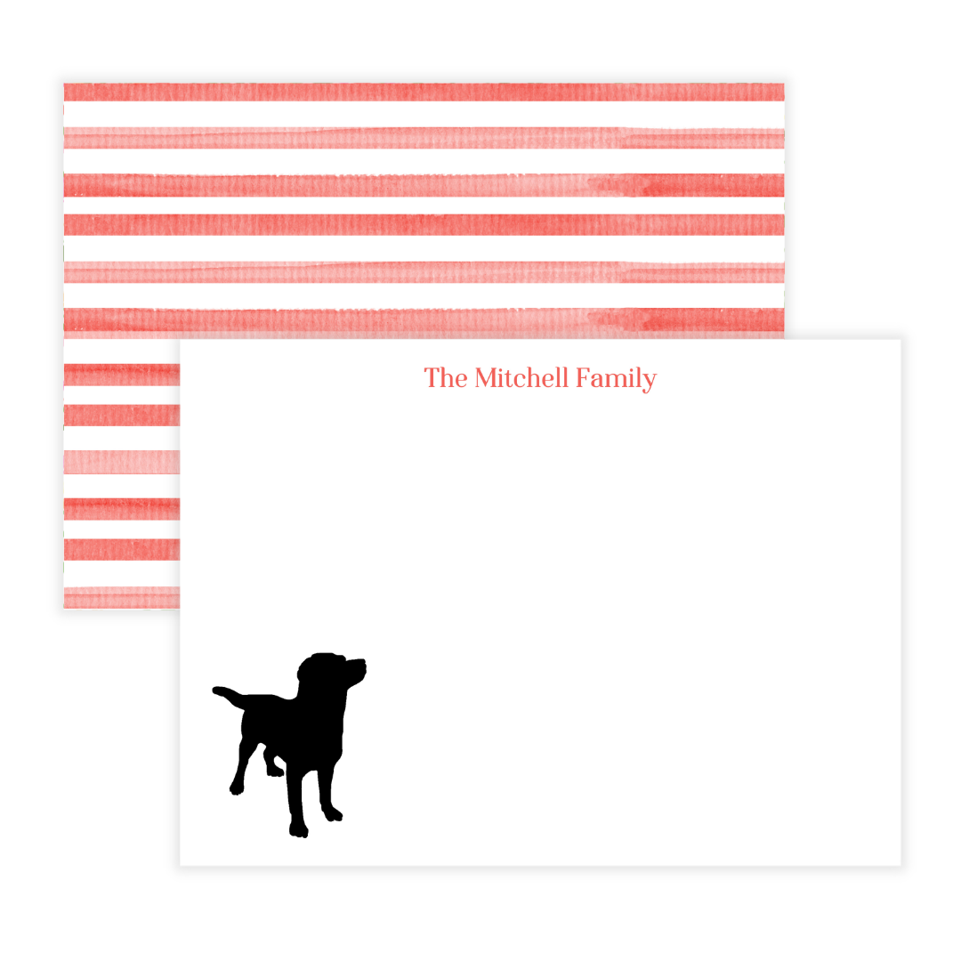 Black Lab + Stripes Personalized Large Flat Note Cards