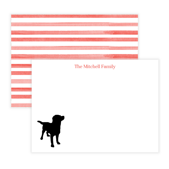 Black Lab + Stripes Personalized Large Flat Note Cards