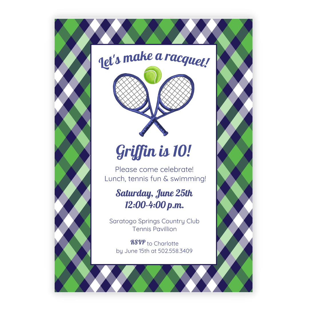 Blue + Green Tennis Kids Party Invitation