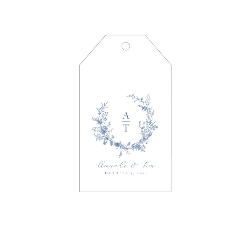 Simple Blue Wreath + Monogram Gift Tags