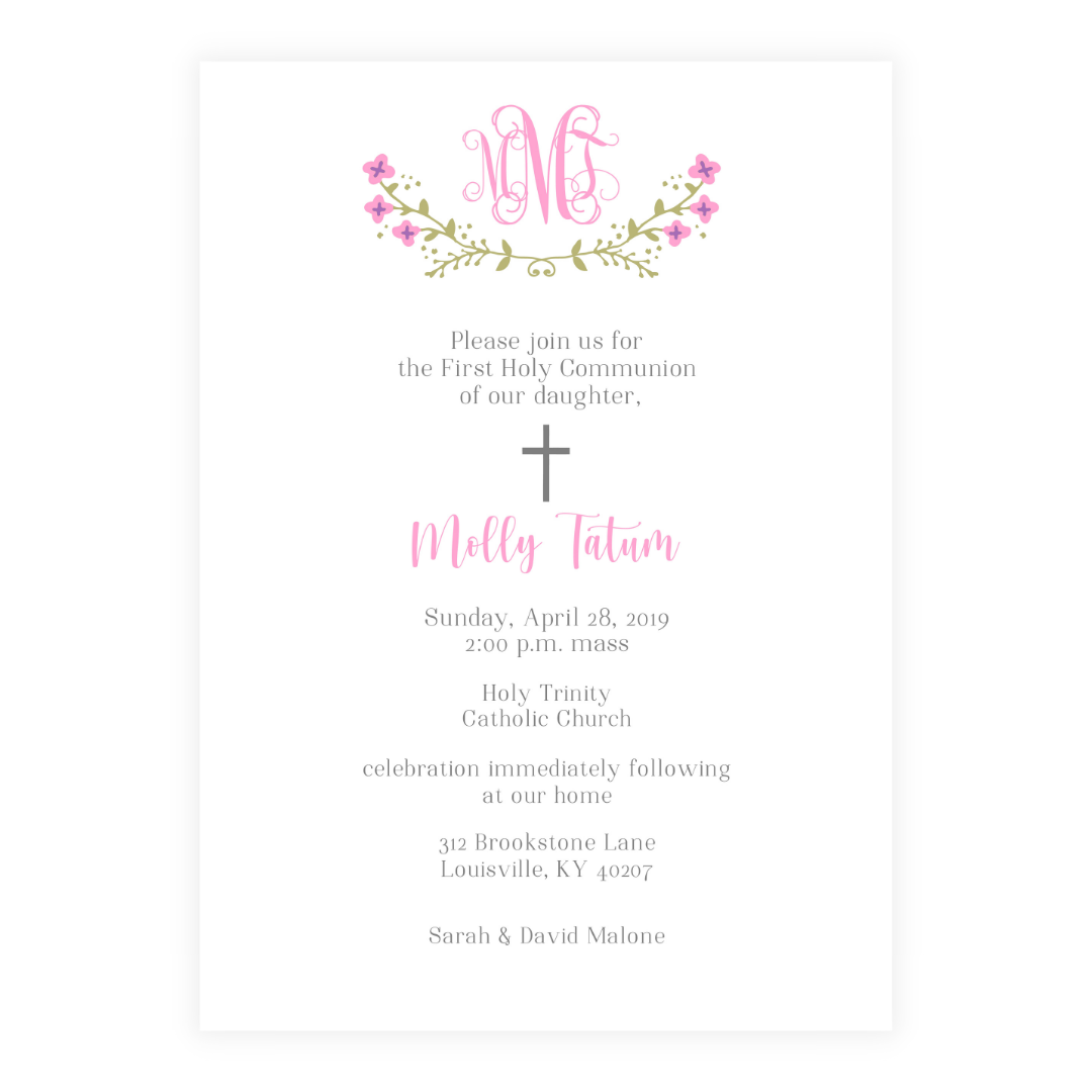 Bright Pink Monogram + Laurel Invitation