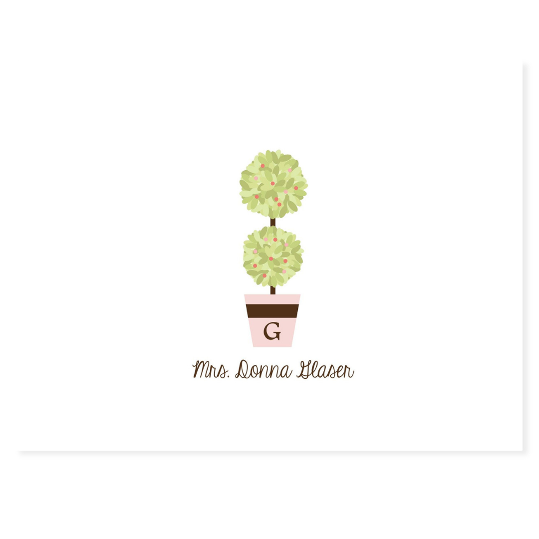 Pink and Green Topiary Personalized Note Cards
