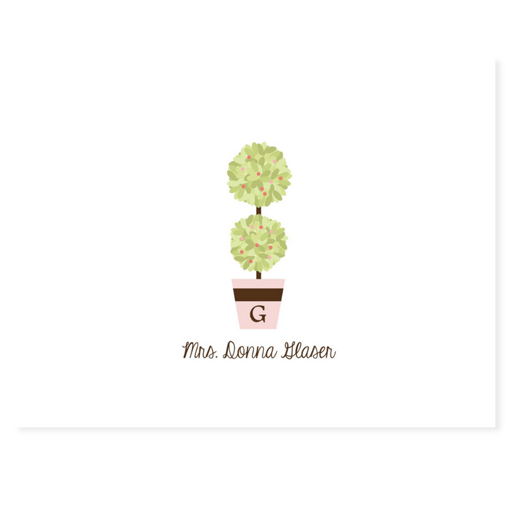 Pink and Green Topiary Personalized Note Cards