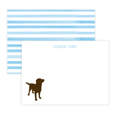Chocolate Lab + Stripes Personalized Large Flat Note Cards