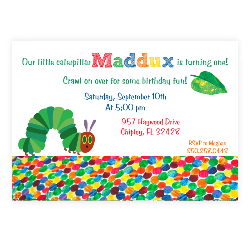 Colorful Caterpillar Kids Party Invitation