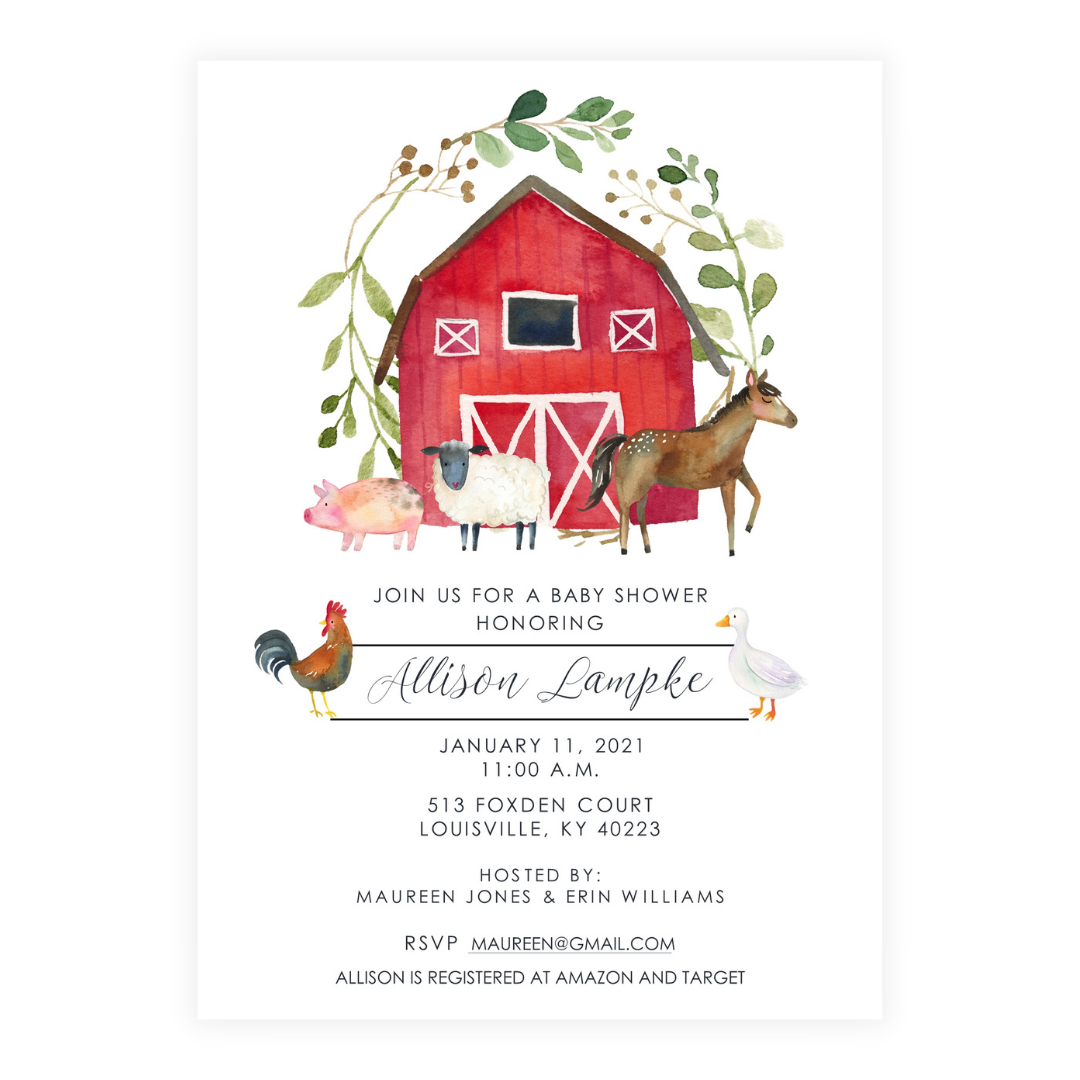 Farm Theme Baby Shower Invitation