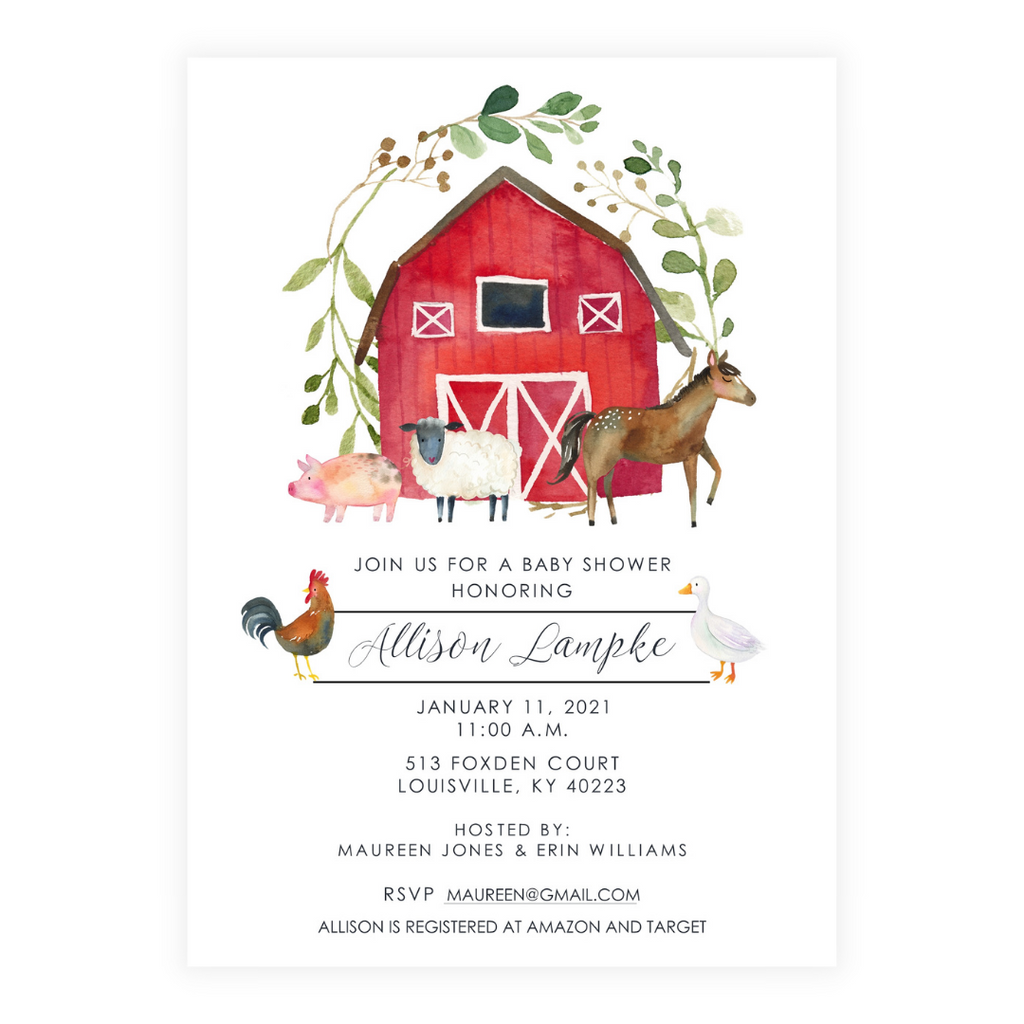 Farm themed sale baby shower invitations