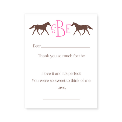 Horses + Monogram Fill-in Thank You Flat Note Cards