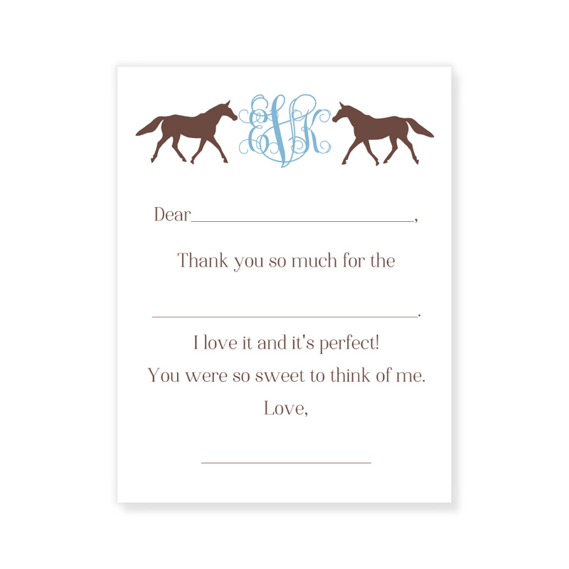Horses + Monogram Fill-in Thank You Flat Note Cards