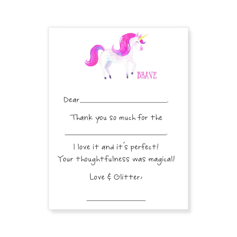 Pink Unicorn Fill-in Thank You Flat Note Cards