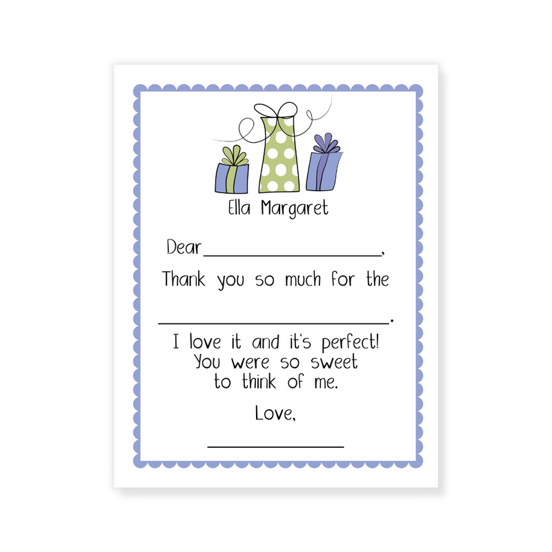 Blue + Green Gifts Fill-in Thank You Flat Note Cards