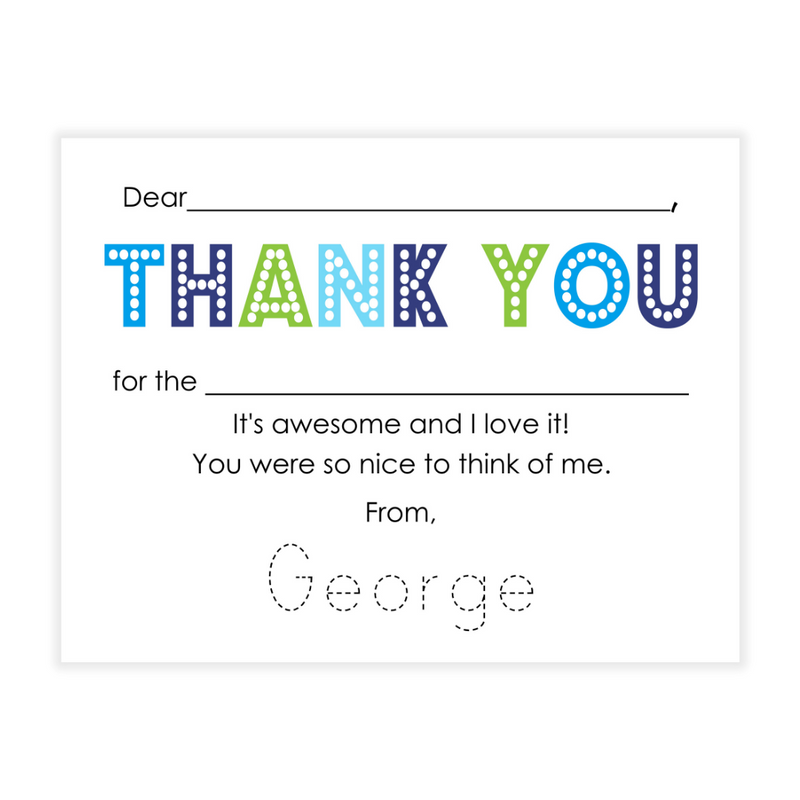 Blue "Thank You" Fill-in Note Cards