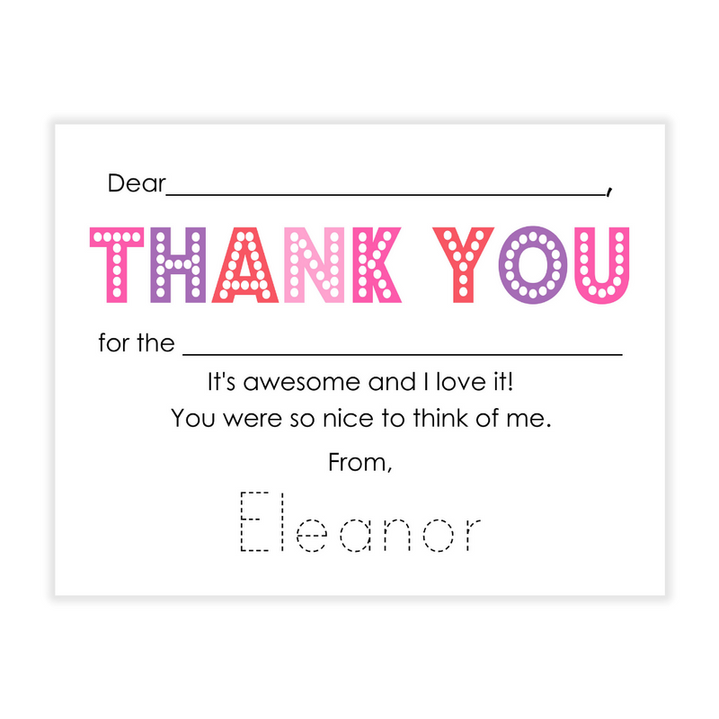 Pink "Thank You" Fill-in Flat Note Cards