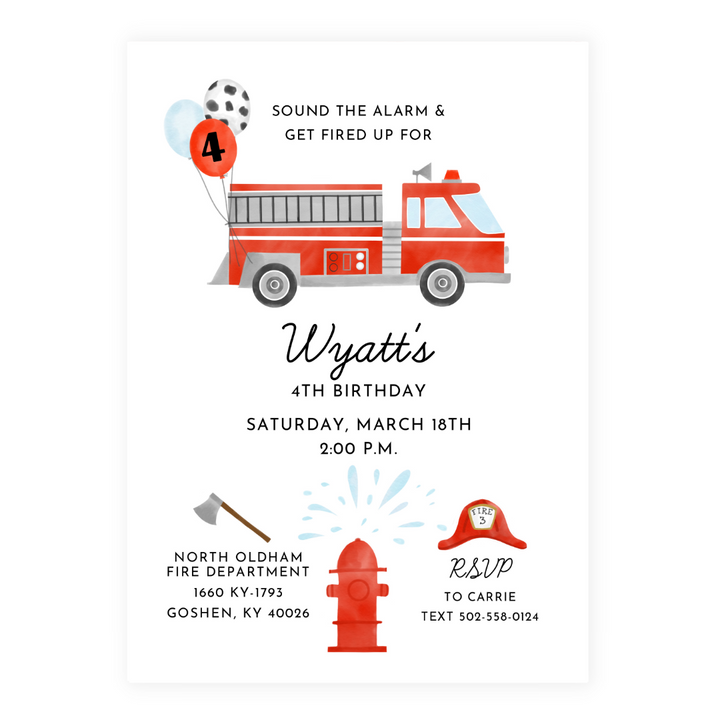 Firetruck Party Invitation
