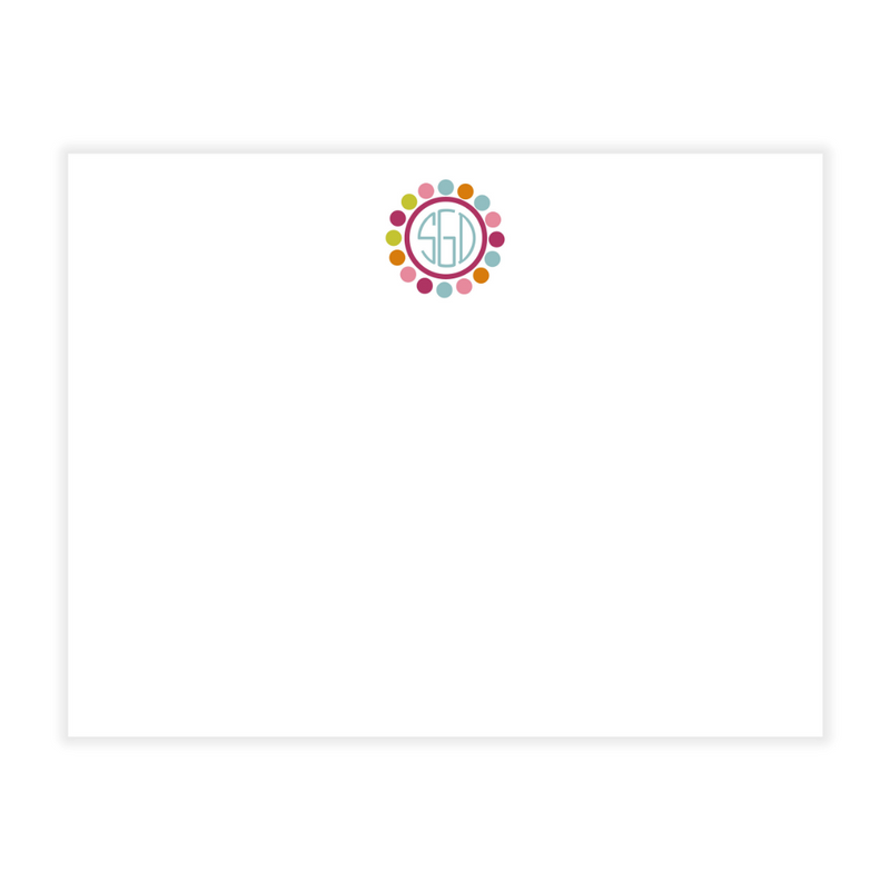 Circle Polka Dot Frame Monogrammed Flat Note Cards