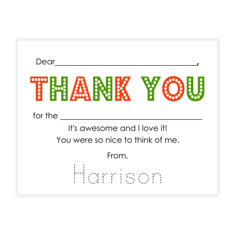 Red + Green "Thank You" Fill-in Note Cards