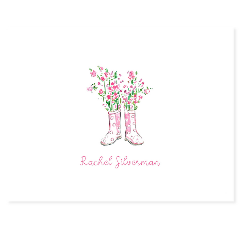 Rain Boots + Flowers Personalized Note Cards