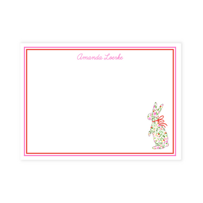 Floral Bunny Personalized Large Flat Note Cards