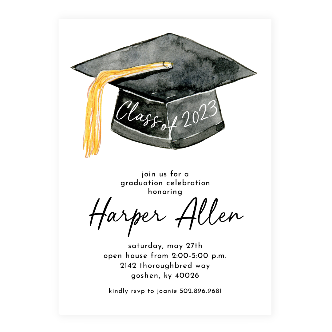 Large Graduation Cap + Stripes Party Invitation; 100 Stripe Color Choices!