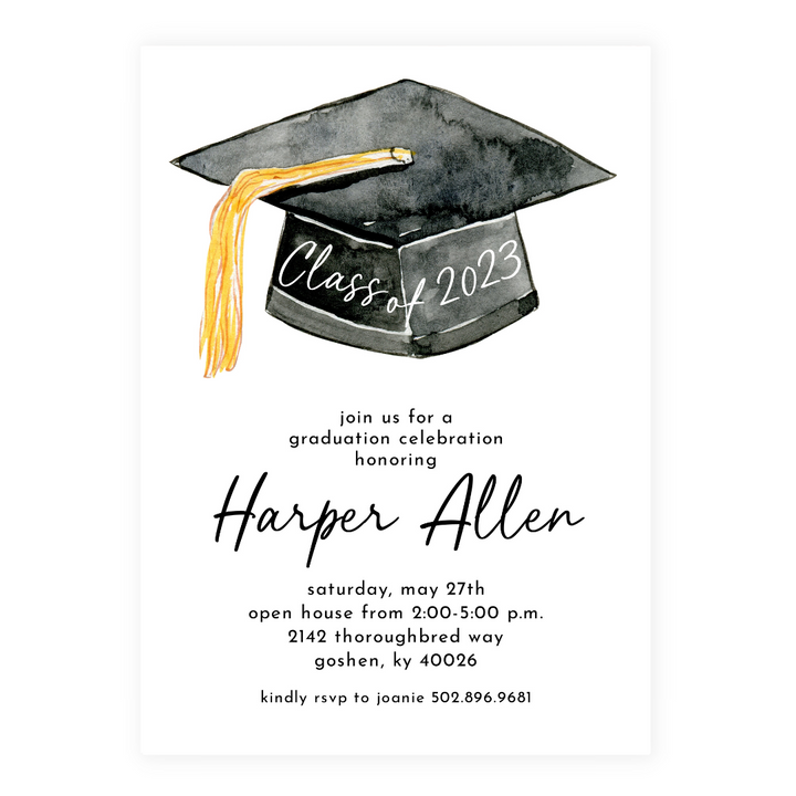 Large Graduation Cap + Stripes Party Invitation; 100 Stripe Color Choices!