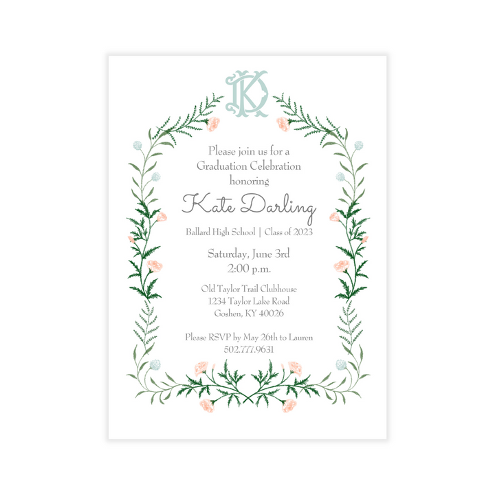 Floral Frame + Monogram + Photo Graduation Invitation