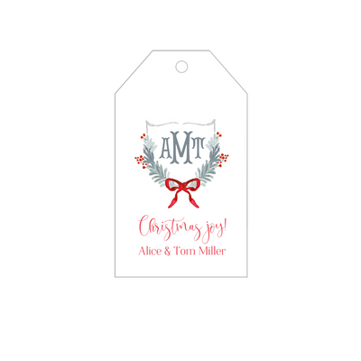 Holiday Berries, Boughs + Bow Monogrammed Gift Tags
