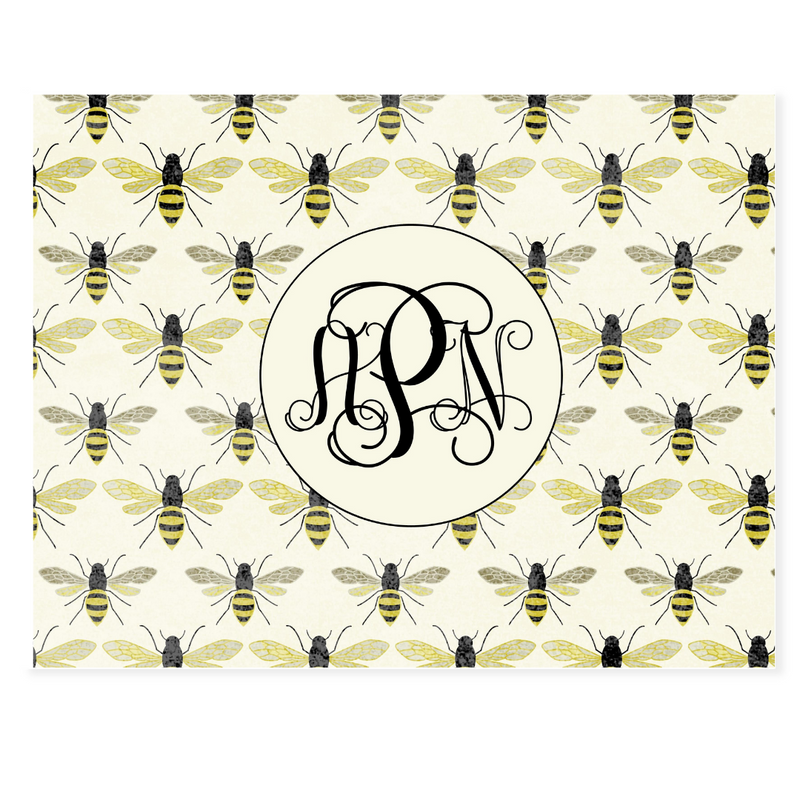 Bee Background and Monogram Note Cards