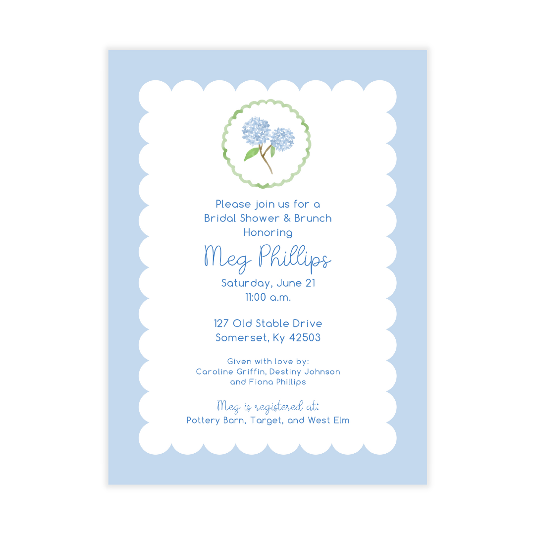 Hydrangea + Scallops Party Invitation