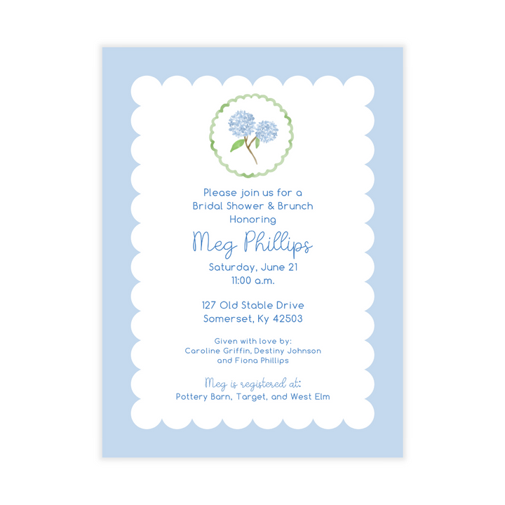 Hydrangea + Scallops Party Invitation