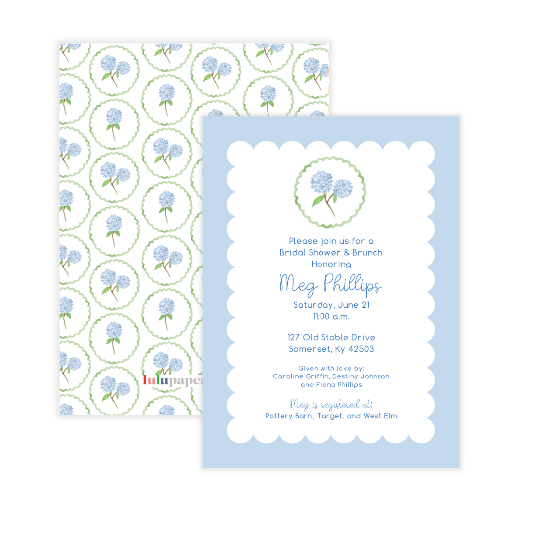 Hydrangea + Scallops Party Invitation