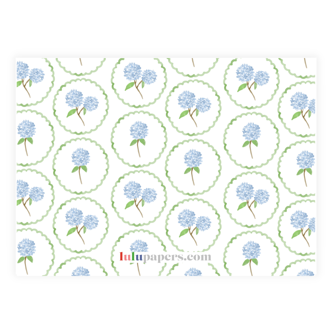 Scalloped Monogram + Hydrangea Print Large Flat Note Cards