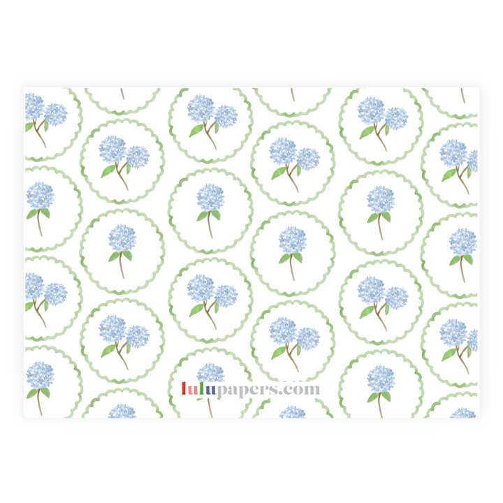 Scalloped Monogram + Hydrangea Print Large Flat Note Cards